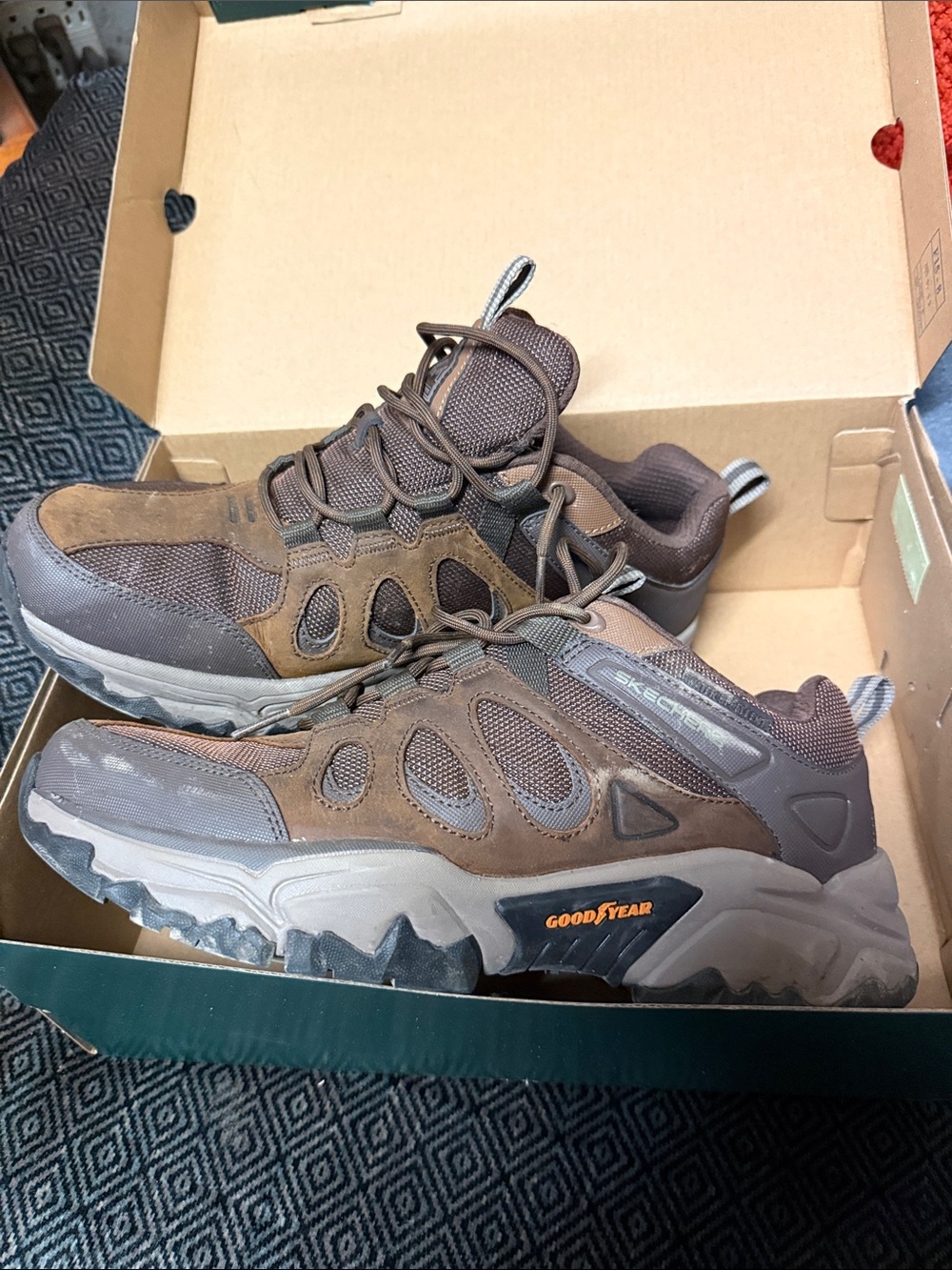 Skechers Men’s Brown and Gray Trail Sneakers with Goodyear Outsole